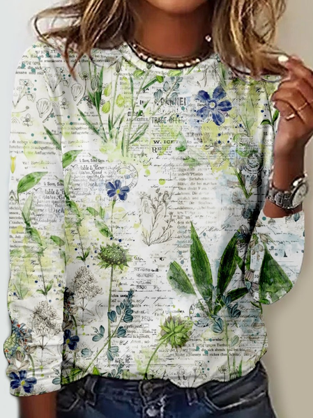 Women's Casual Art Plants Print Shirt, color:Green|size:5XL, Lilicloth.com