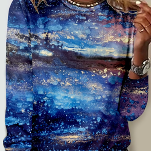 Women's Casual Art Print Crew Neck Shirt, color:Blue|size:5XL, Lilicloth.com