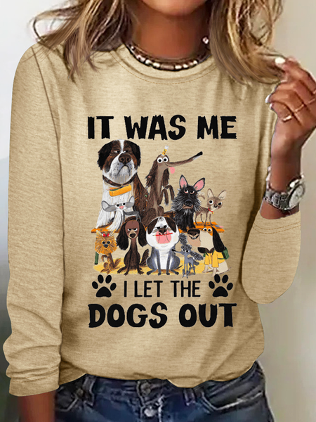 Women's It Was Me Let The Dogs Out Cotton-Blend Casual Shirt, Long sleeves, Lilicloth.com