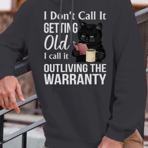 Men’s  Cat Drinking Coffee Loose Text Letters Casual Hoodie, color:Deep Gray|size:3XL, Lilicloth.com