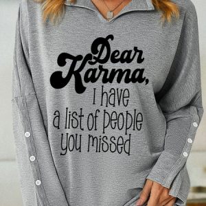 Women's Funny Karma Shawl Collar Casual Sweatshirt, color:Gray|size:3XL, Lilicloth.com