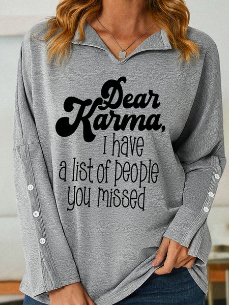 Women's Funny Karma Shawl Collar Casual Sweatshirt, color:Gray|size:3XL, Lilicloth.com