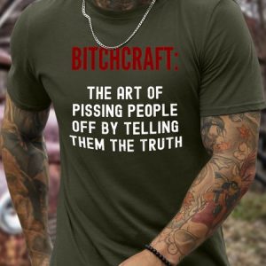 Men’s Bitchcraft Shirt Regular Fit Casual T-Shirt, color:Army Green|size:3XL, Lilicloth.com