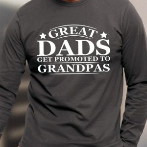 Men’s Great Dads Get Promoted To Grandpas Pops Crew Neck Cotton Casual Text Letters Top, color:Gray|size:3XL, Lilicloth.com