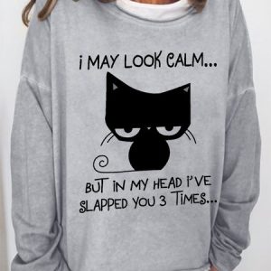 Women's Funny Graphic I May Look Calm But In My Head I've Slapped You 3 Times Simple Sweatshirt, color:Gray|size:3XL, Lilicloth.com
