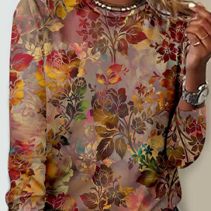 Women's Vintage Flower Print Casual Shirt, color:Red|size:5XL, Lilicloth.com