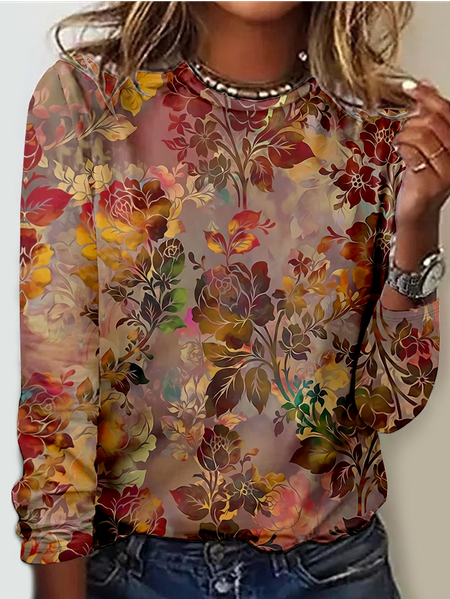 Women's Vintage Flower Print Casual Shirt, Long sleeves, Lilicloth.com