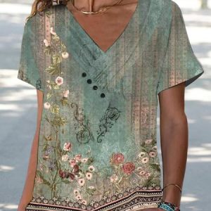 Casual Knitted Ethnic Shirt, Shirts & Blouses, color:Green|size:XXL, JustFashionNow