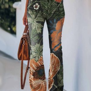 Urban Casual Retro Floral Plant Pattern Regular Fit Jeans, Jeans, color:As Picture|size:3XL, JustFashionNow