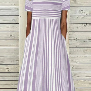 Women V Neck Striped Pockets Short Sleeve Vacation Dress, Midi Dresses, Roselinlin - Online Catalog