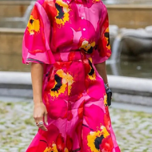 Elegant Regular Fit Floral Shirt Collar Blouse, Blouses and Shirts, color:As Picture|size:XXL, Stylewe