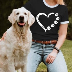 Lilicloth X Funnpaw Women's Paw Print Heart Crew Neck T-Shirt, color:Black|size:L, Lilicloth.com