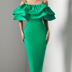 Elegant Regular Fit Party Dress, Midi Dresses, color:Green|size:XXL, Stylewe