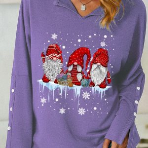 Christmas Graphic Women's V Neck Loose Sweatshirt, color:Purple|size:3XL, Lilicloth.com