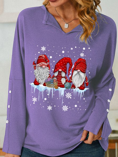 Christmas Graphic Women's V Neck Loose Sweatshirt, color:Purple|size:3XL, Lilicloth.com