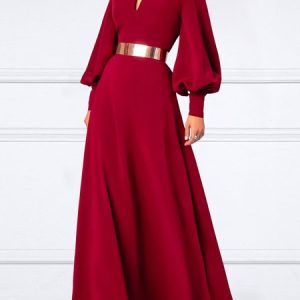 Elegant Stand Collar Plain Regular Fit Formal Dress Wedding, Wedding Guest Dresses, color:Red|size:XXL, Stylewe
