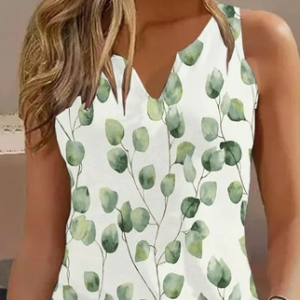Floral Loose Casual V Neck Tank Top, Tanks & Camis, color:White|size:XXL, JustFashionNow