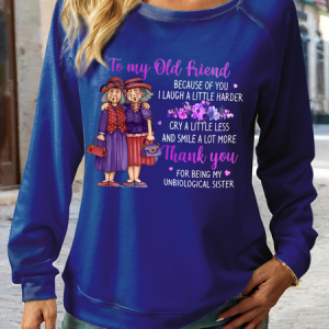 Women's Funny Old Friend Smile A Lot More Graphic Printing Regular Fit Casual Sweatshirt, color:Dark Blue|size:3XL, Lilicloth.com