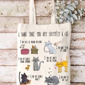 Women's Six Signs That You Are Secretly A Cat Crazy Cat Lady Letters Shopping Tote, color:White|size:One-size, Lilicloth.com