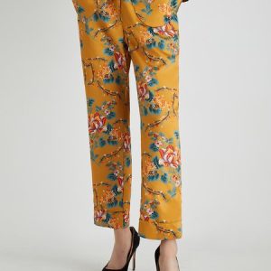 Urban Floral Regular Fit Fashion Pants, Pants, color:Yellow|size:XXL, Stylewe