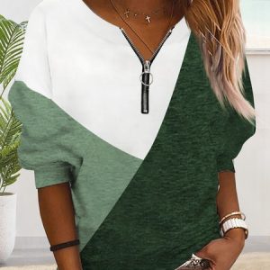 JFN Plain Color Block Zipper Loose Simple Sweatshirt, Sweatshirts & Hoodies, color:Green|size:XXL, JustFashionNow