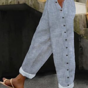 Plus Size Casual Striped Pocket Stitching Loose Pants, Pants, color:Blue|size:4X, JustFashionNow