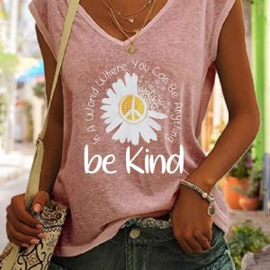 Be Kind Regular Fit Cotton Blends Casual Knit, color:Pink|size:3XL, Lilicloth.com