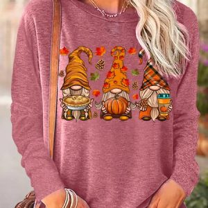 Women's Fall Gnomes Autumn Pumpkin Thanksgiving Casual Long Sleeve Top, Long sleeves, Lilicloth.com