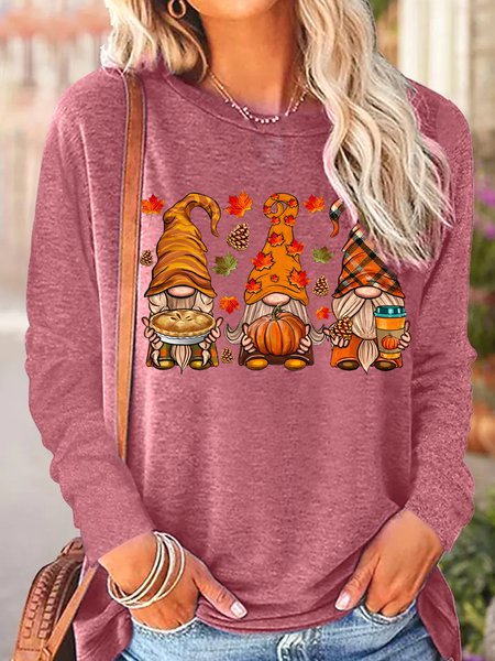 Women's Fall Gnomes Autumn Pumpkin Thanksgiving Casual Long Sleeve Top, Long sleeves, Lilicloth.com