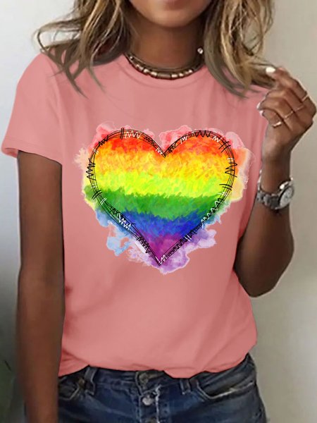 Women's Rainbow Love Lovelgbtq Pride Month Rainbow Funny Graphic Printing Casual Loose Cotton T-Shirt, color:Pink|size:3XL, Lilicloth.com