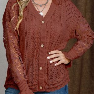 Casual Plain V Neck Regular Fit Cardigan, Sweaters, color:Wine Red|size:XXL, JustFashionNow