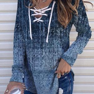 Casual V Neck Regular Fit Ethnic Top, Tops, color:Blue|size:XXL, JustFashionNow