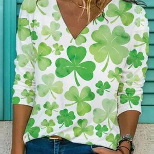 Saint Patrick's Day T Shirt Casual Loose Shamrock Shirt, T-Shirts, color:Green|size:XXL, JustFashionNow
