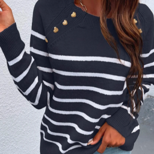 Loose Casual Geometric Yarn/Wool Yarn Sweater, Sweaters, color:Black-white|size:XXL, JustFashionNow