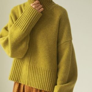 Plain Turtleneck Simple Long Sleeve Loosen Sweater, Pullovers, color:As Picture|size:XXL, Stylewe
