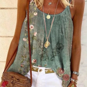Loose Spaghetti Casual Ethnic Cami, Tanks & Camis, color:Green|size:XXL, JustFashionNow