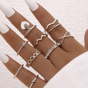 Minimalist Rhinestone Multi-piece Ring Set, Rings, color:Silver|size:One-size, JustFashionNow