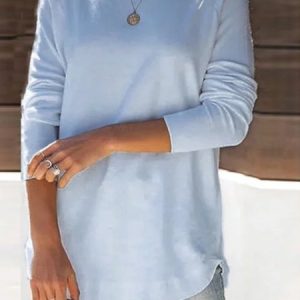 Casual Plain Crew Neck Long Sleeve T-shirt, T-shirts, color:Blue|size:5XL, Noracora