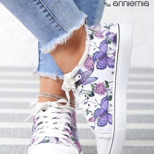 JFN Floral Light Lace Up Canvas Sneakers, Sneakers, color:As Picture|size:US 11, JustFashionNow