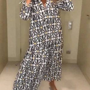 Printing Shirt Collar Regular Sleeve Urban Dress, Dresses, color:Black|size:3XL, JustFashionNow