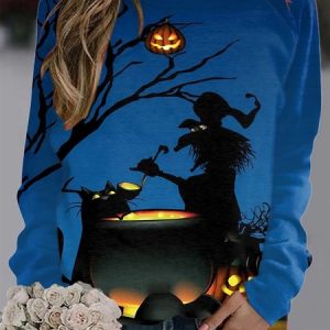 Casual Halloween Crew Neck Loose Sweatshirt, Sweatshirts & Hoodies, color:Blue|size:XXL, JustFashionNow