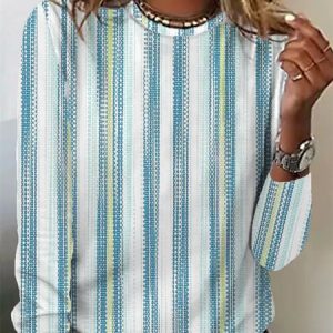 Crew Neck Striped Loose Casual T-Shirt, T-Shirts, color:Stripe|size:XXL, JustFashionNow