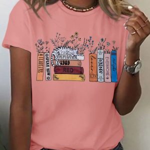 Women Music Lovers Tee Singer Fan Letters Cotton Casual Crew Neck T-Shirt, color:Pink|size:3XL, Lilicloth.com