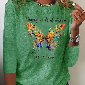Butterfly Long sleeve Loose Casual T-Shirt, T-shirts, color:Green|size:3XL, catalog Noracora shop