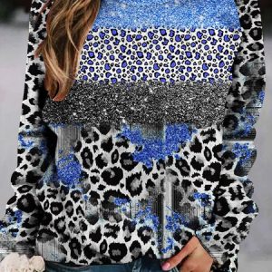 Casual Leopard Regular Fit Sweatshirt, Sweatshirts & Hoodies, color:Blue|size:XXL, JustFashionNow