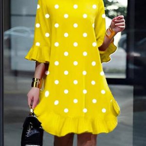 Plus Size Loose Crew Neck Elegant Dress, Plus Dresses, color:Yellow|size:4X, Stylewe