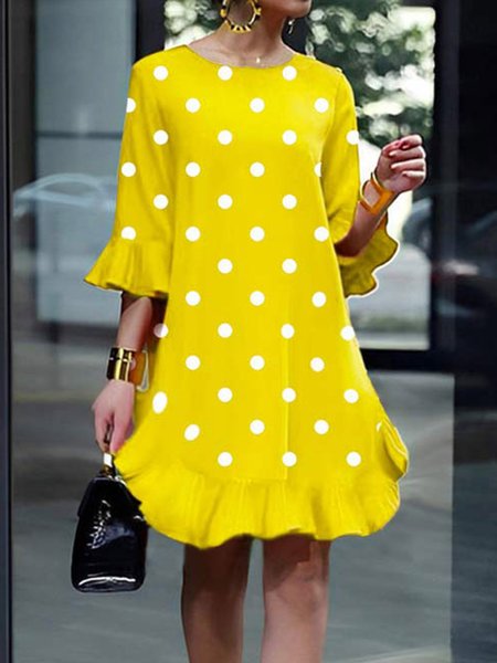 Plus Size Loose Crew Neck Elegant Dress, Plus Dresses, color:Yellow|size:4X, Stylewe
