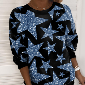 Geometric Star Casual Crew Neck Regular Fit Sweatshirt, Sweatshirts & Hoodies, color:Multicolor|size:XXL, JustFashionNow