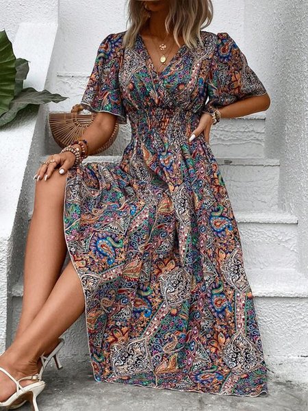 Loose Scramble Vacation Ethnic Dress, Dresses, color:Multicolor|size:XXL, JustFashionNow