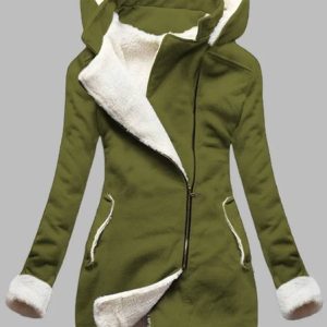Autumn and winter casual warm sweater Long Sleeve Plain Zipper Fleece Coat, Coats, color:Green|size:3XL, JustFashionNow
